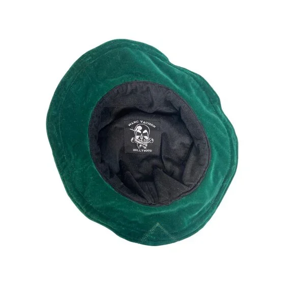 New Marc Vachon Hollywood Pine Green Velvet Fedora Rocker Hat 60cm / 24” Sz L
